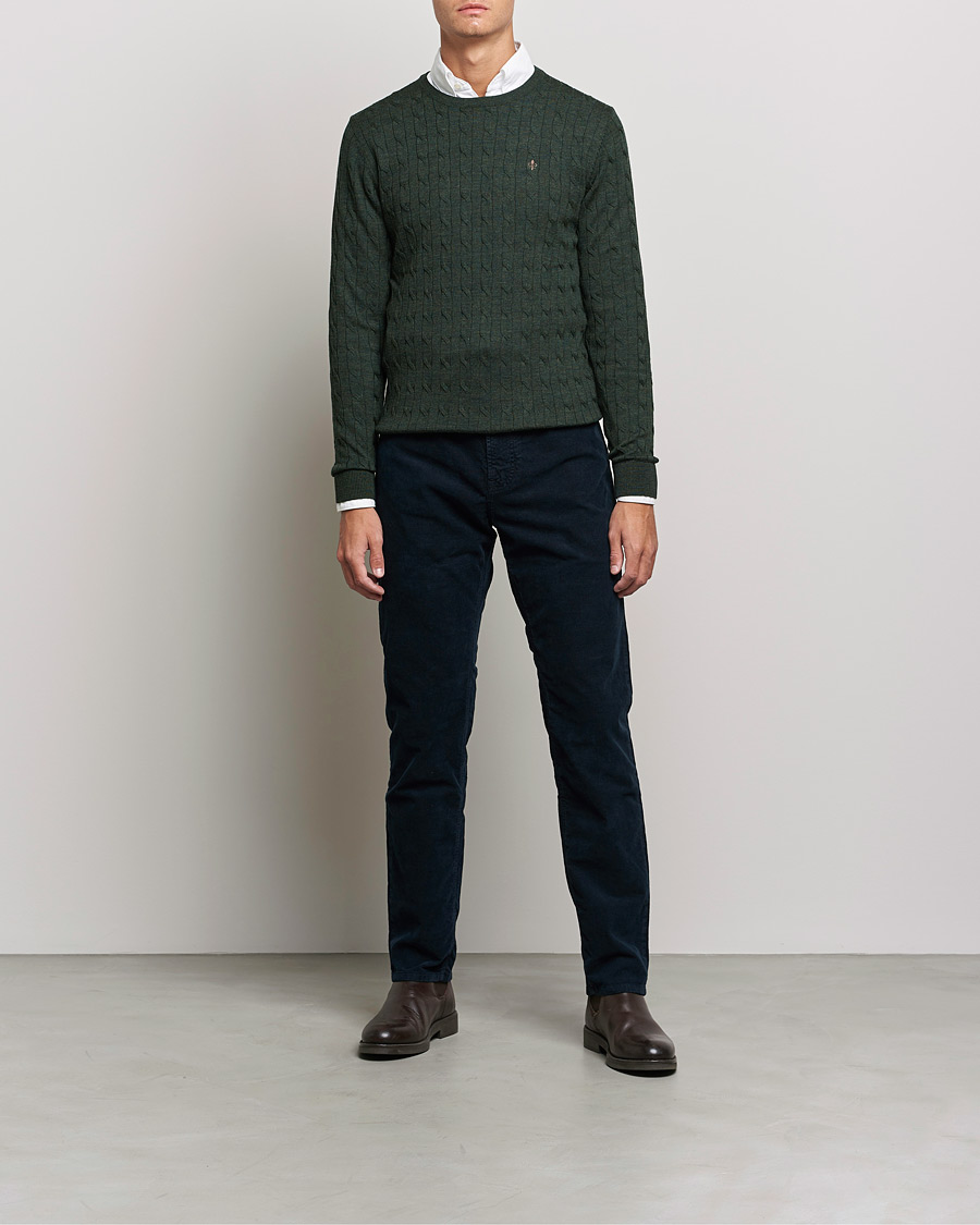 Heren | Truien | Morris | Merino Cable Crew Neck Olive