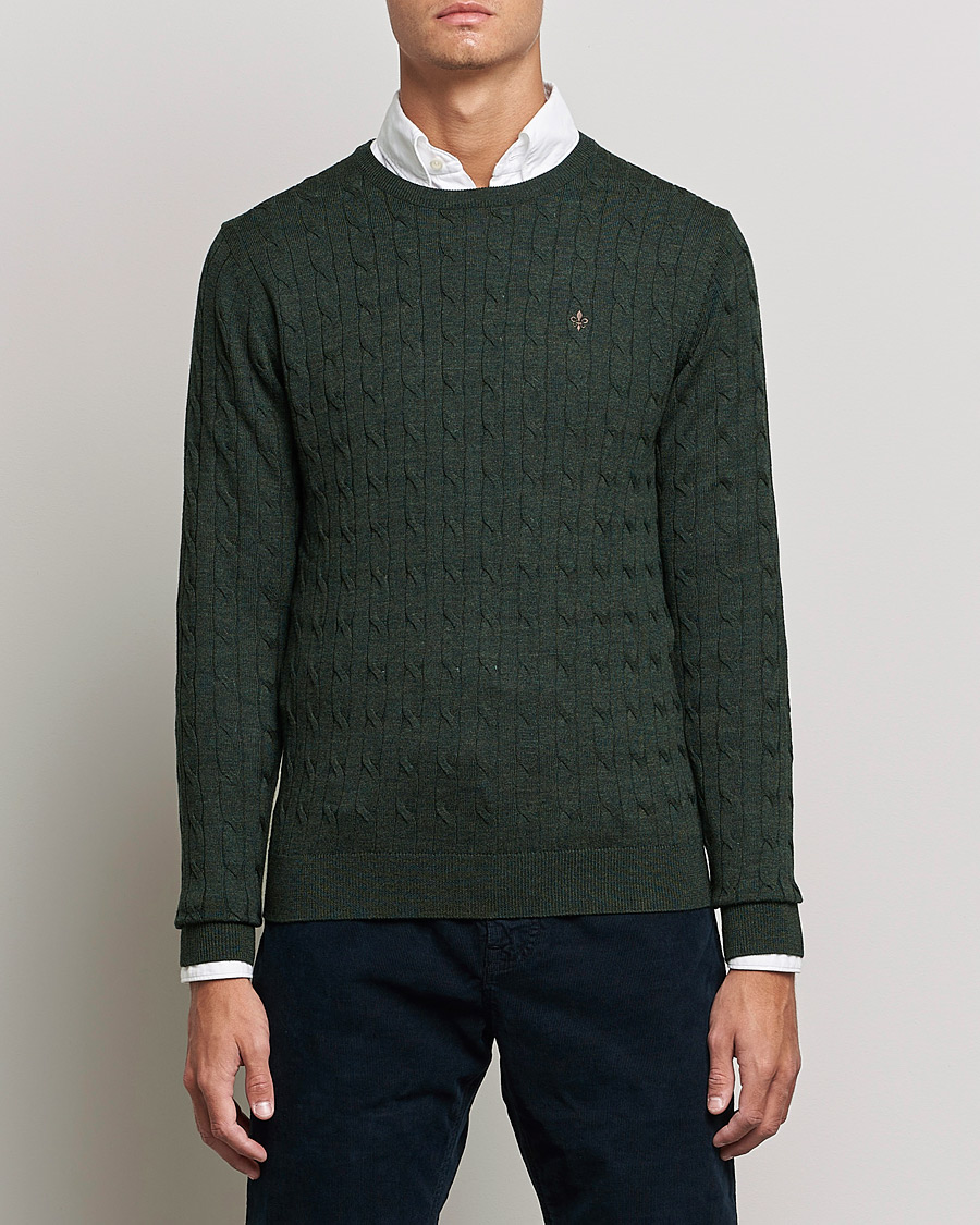 Heren |  | Morris | Merino Cable Crew Neck Olive