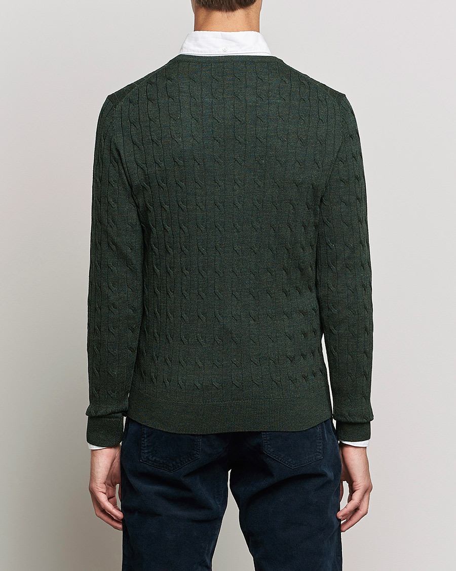 Heren | Truien | Morris | Merino Cable Crew Neck Olive