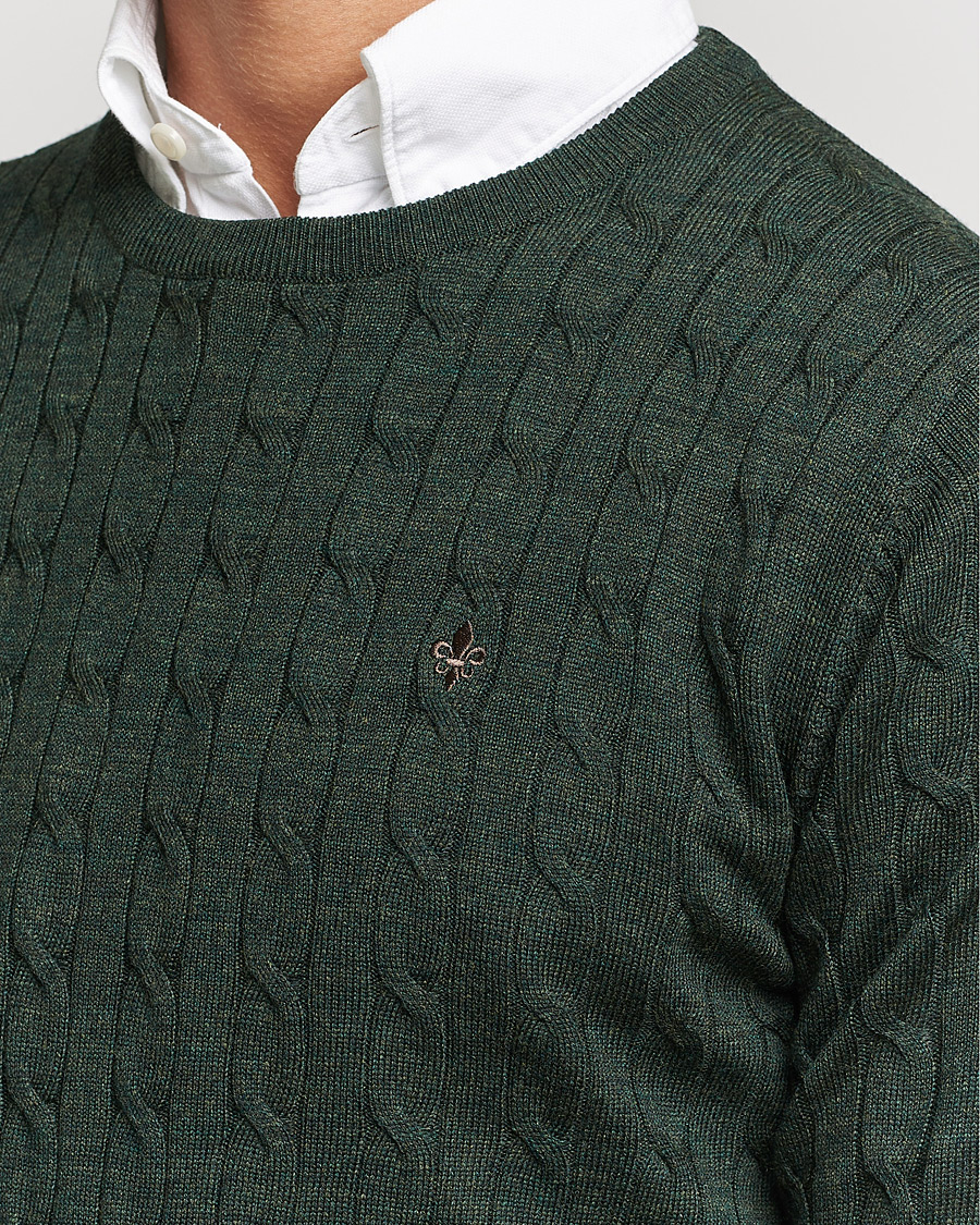 Heren | Truien | Morris | Merino Cable Crew Neck Olive