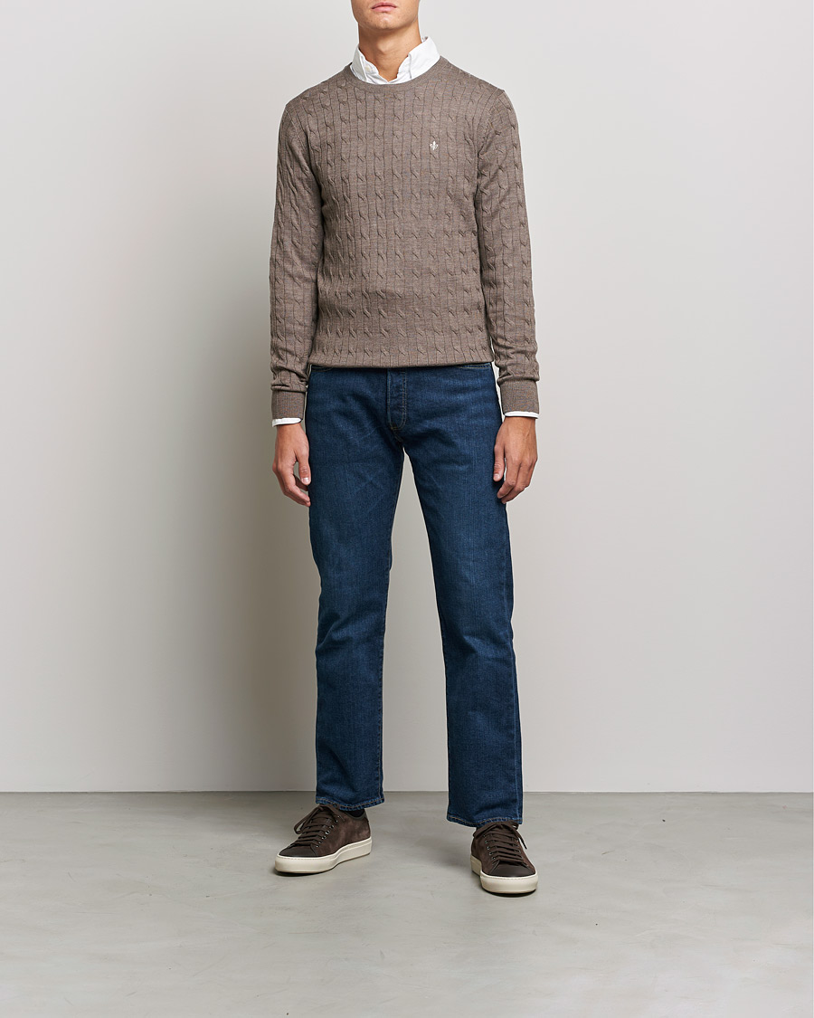 Heren | Truien | Morris | Merino Cable Crew Neck Light Brown