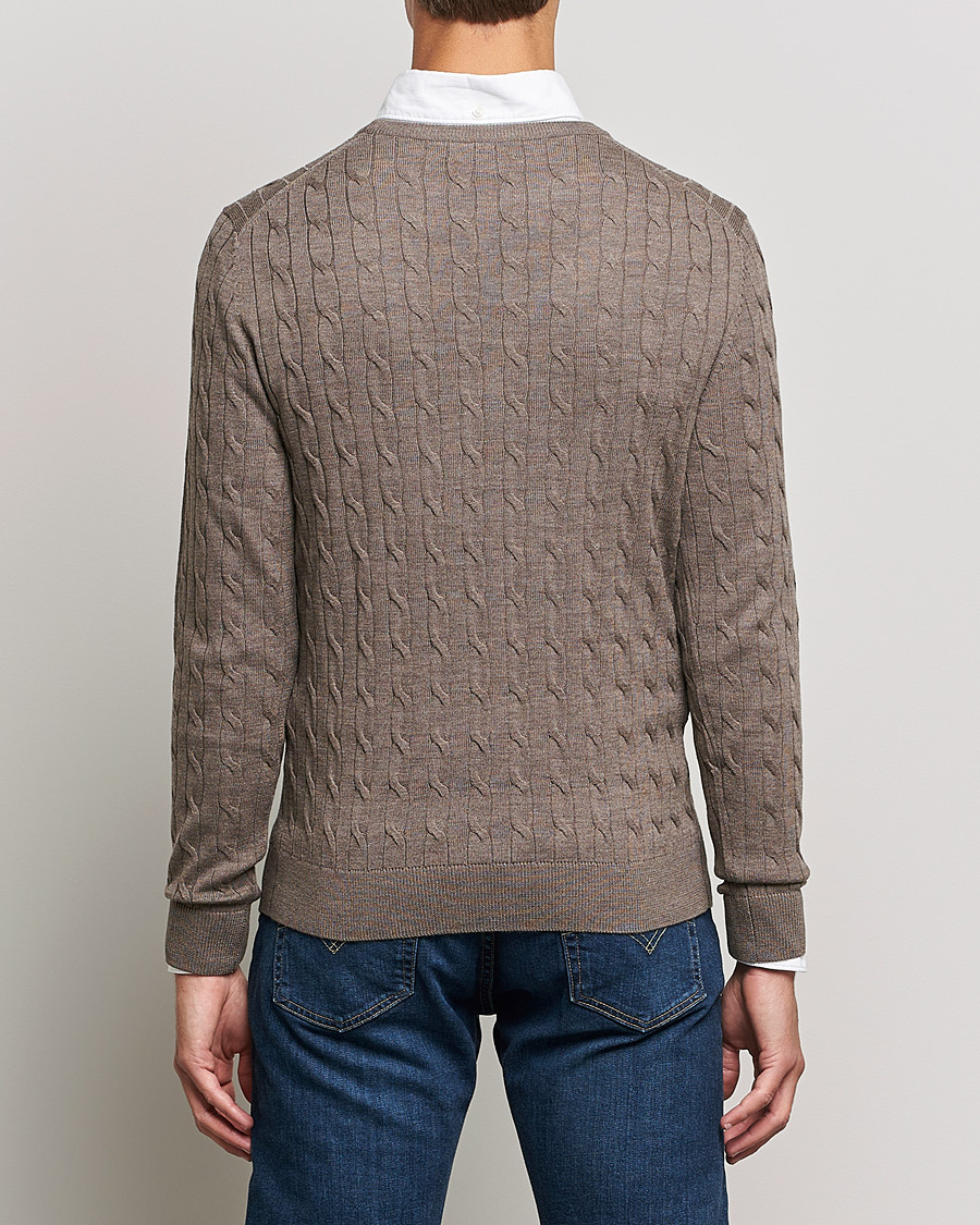 Heren | Truien | Morris | Merino Cable Crew Neck Light Brown