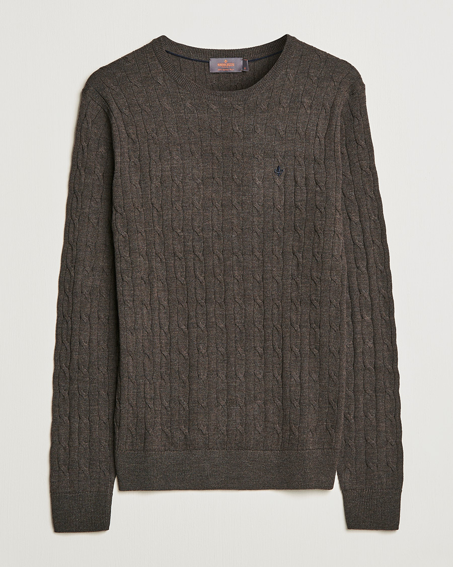 Heren | Truien | Morris | Merino Cable Crew Neck Dark Brown