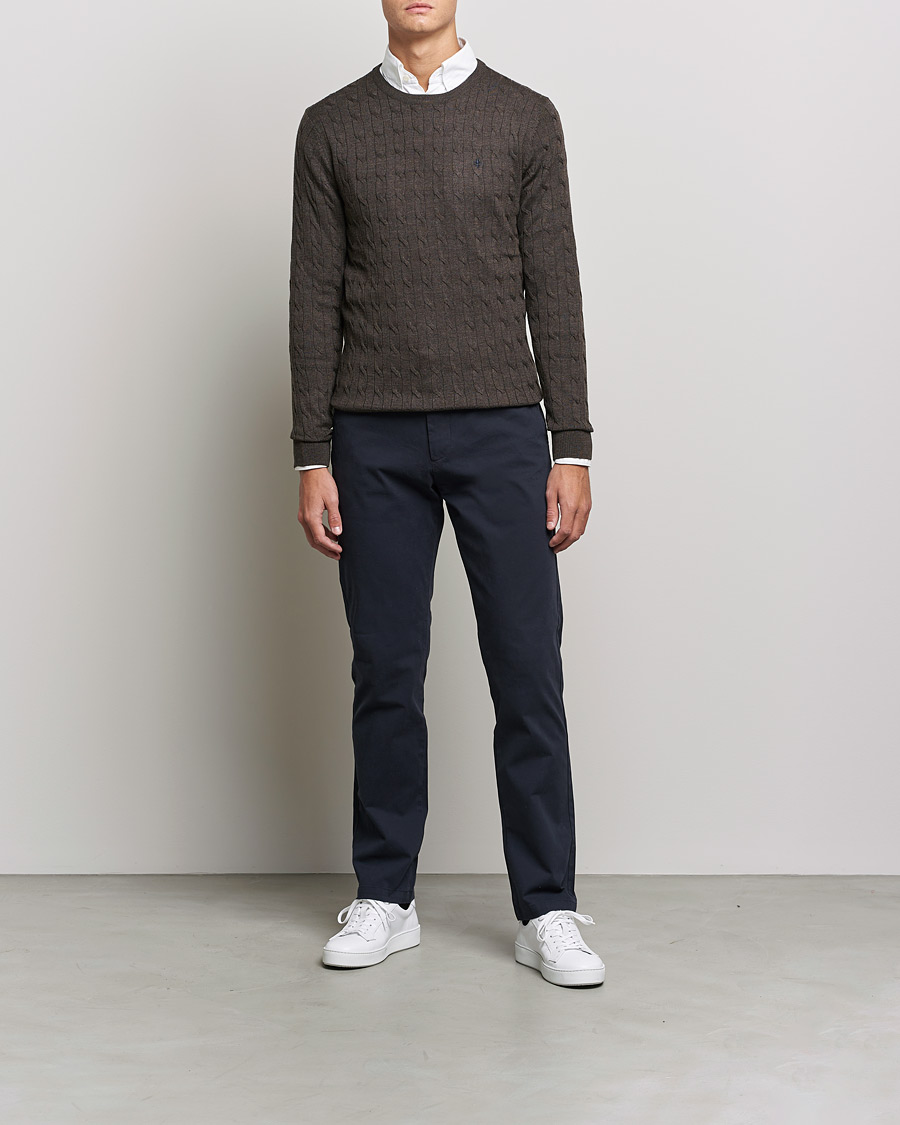 Heren | Truien | Morris | Merino Cable Crew Neck Dark Brown
