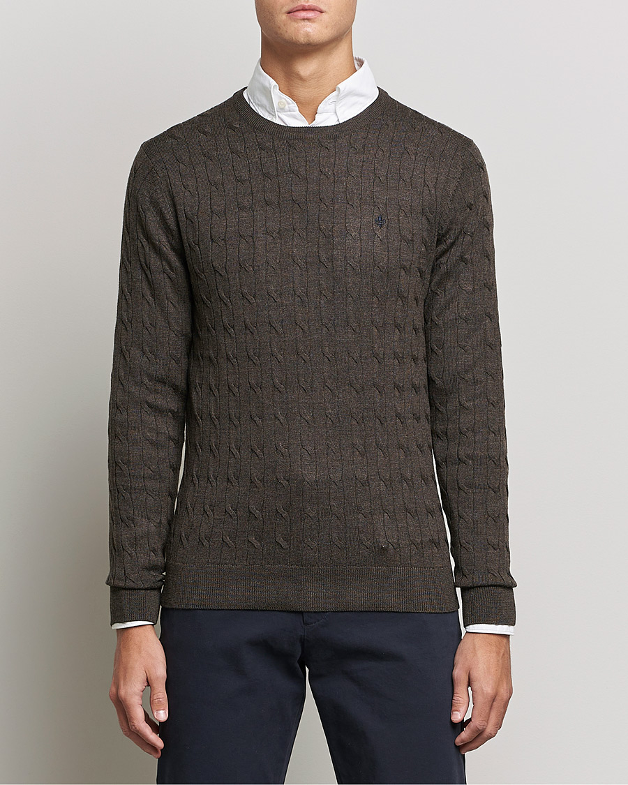 Heren | Truien | Morris | Merino Cable Crew Neck Dark Brown