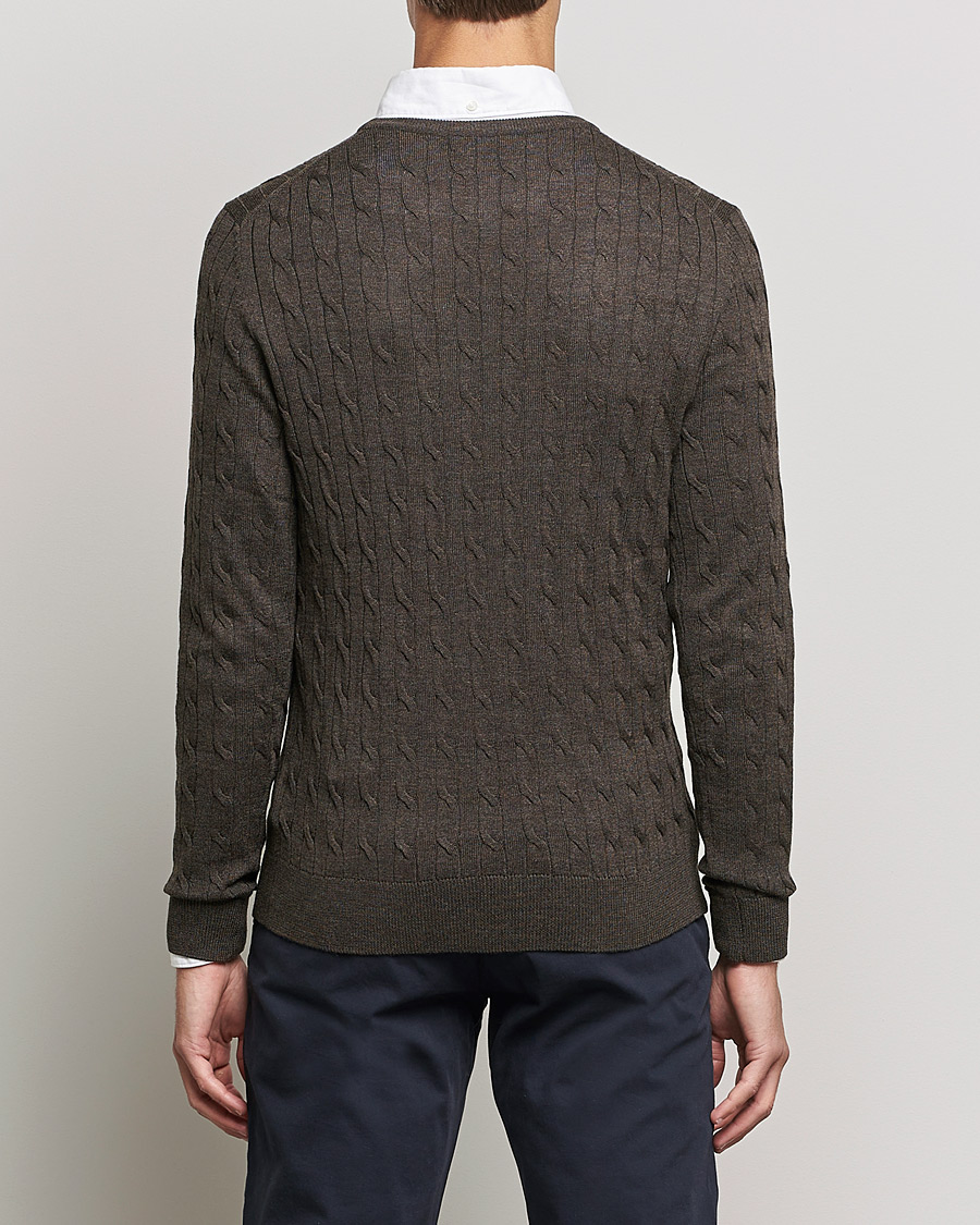 Heren | Truien | Morris | Merino Cable Crew Neck Dark Brown