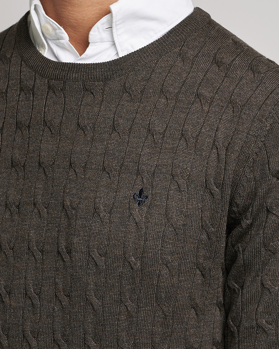 Heren | Truien | Morris | Merino Cable Crew Neck Dark Brown