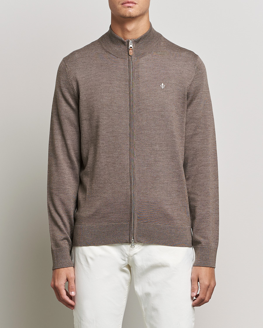 Heren |  | Morris | Merino Full Zip Cardigan Brown