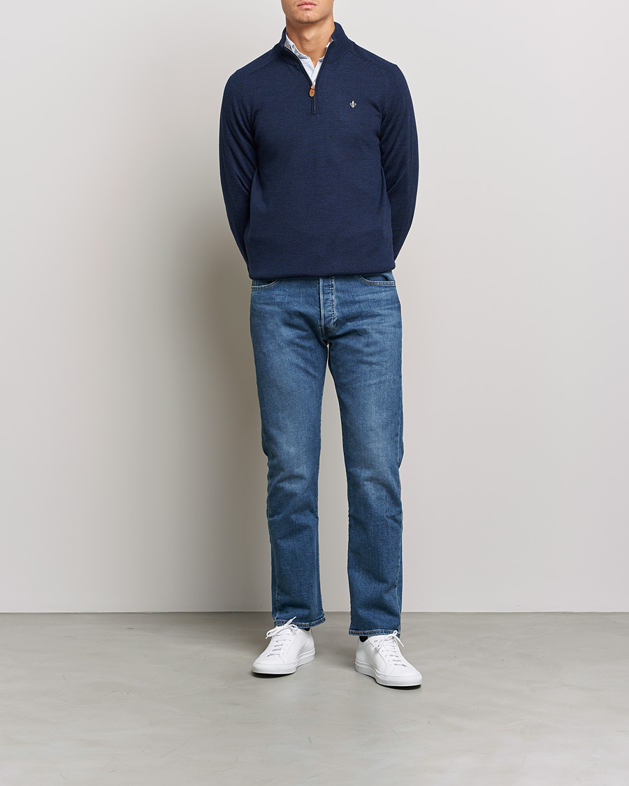 Heren | Truien | Morris | John Merino Half Zip Blue