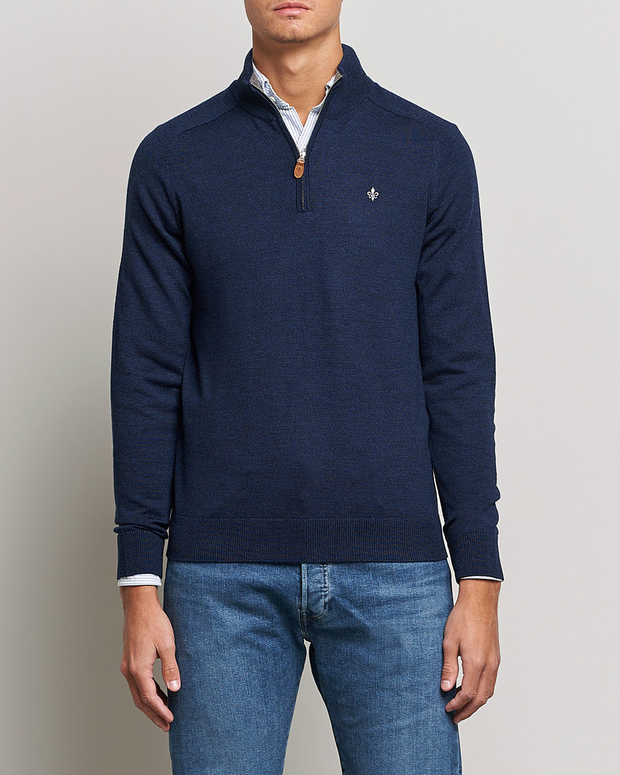 Heren | Truien | Morris | John Merino Half Zip Blue