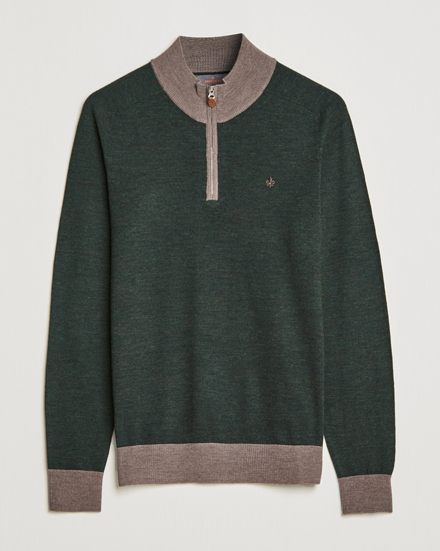 Heren | Truien | Morris | John Merino Half Zip Green/Brown