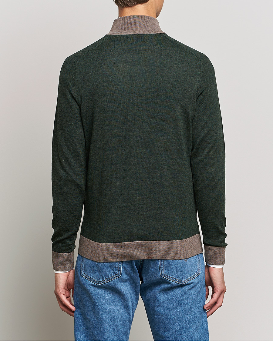 Heren | Truien | Morris | John Merino Half Zip Green/Brown