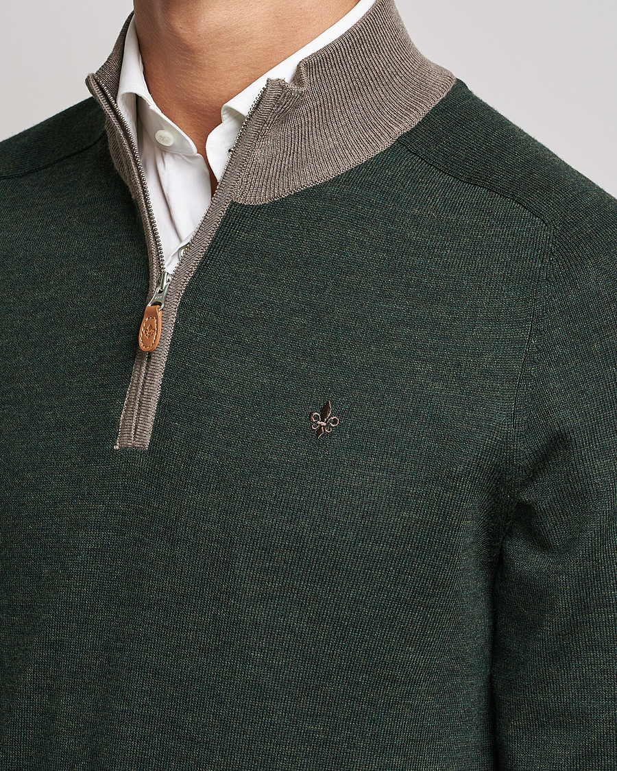 Heren | Truien | Morris | John Merino Half Zip Green/Brown
