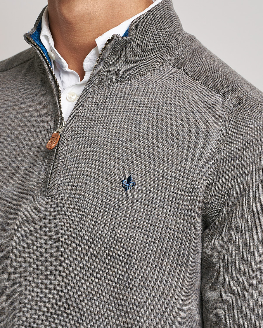 Heren | Truien | Morris | John Merino Half Zip Medium Brown Melange