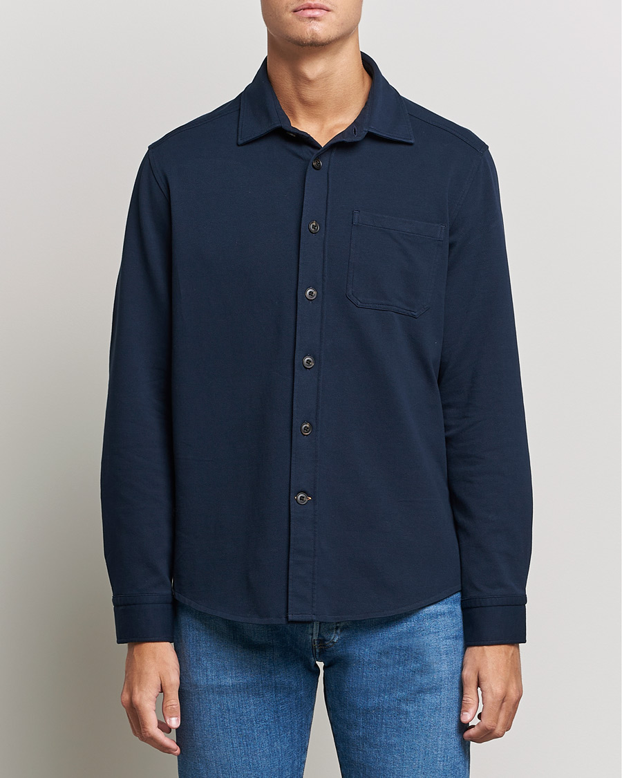 Heren | Overhemden | Morris | Cotton Jersey Overshirt Navy