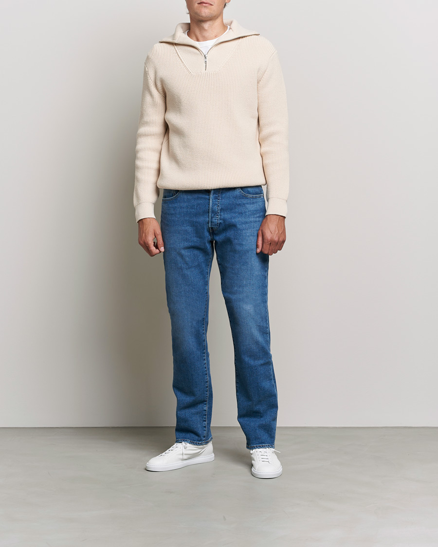 Heren | Truien | NN07 | Roman Merino Heavy Knitted Half Zip Off White