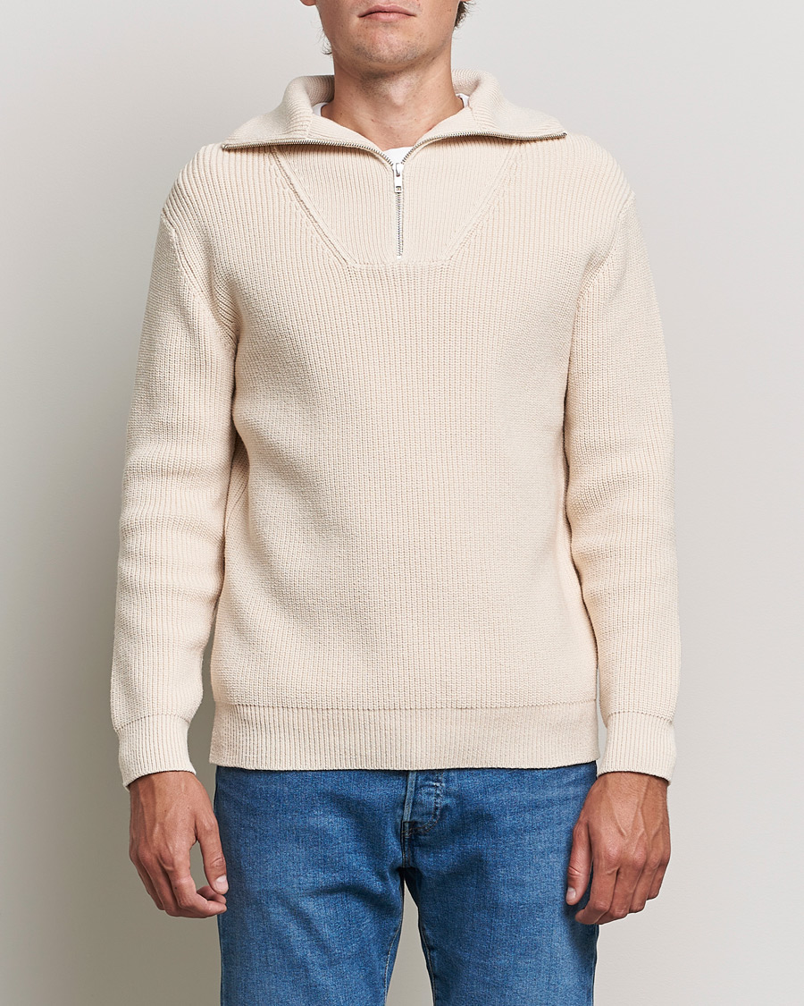 Heren | Truien | NN07 | Roman Merino Heavy Knitted Half Zip Off White