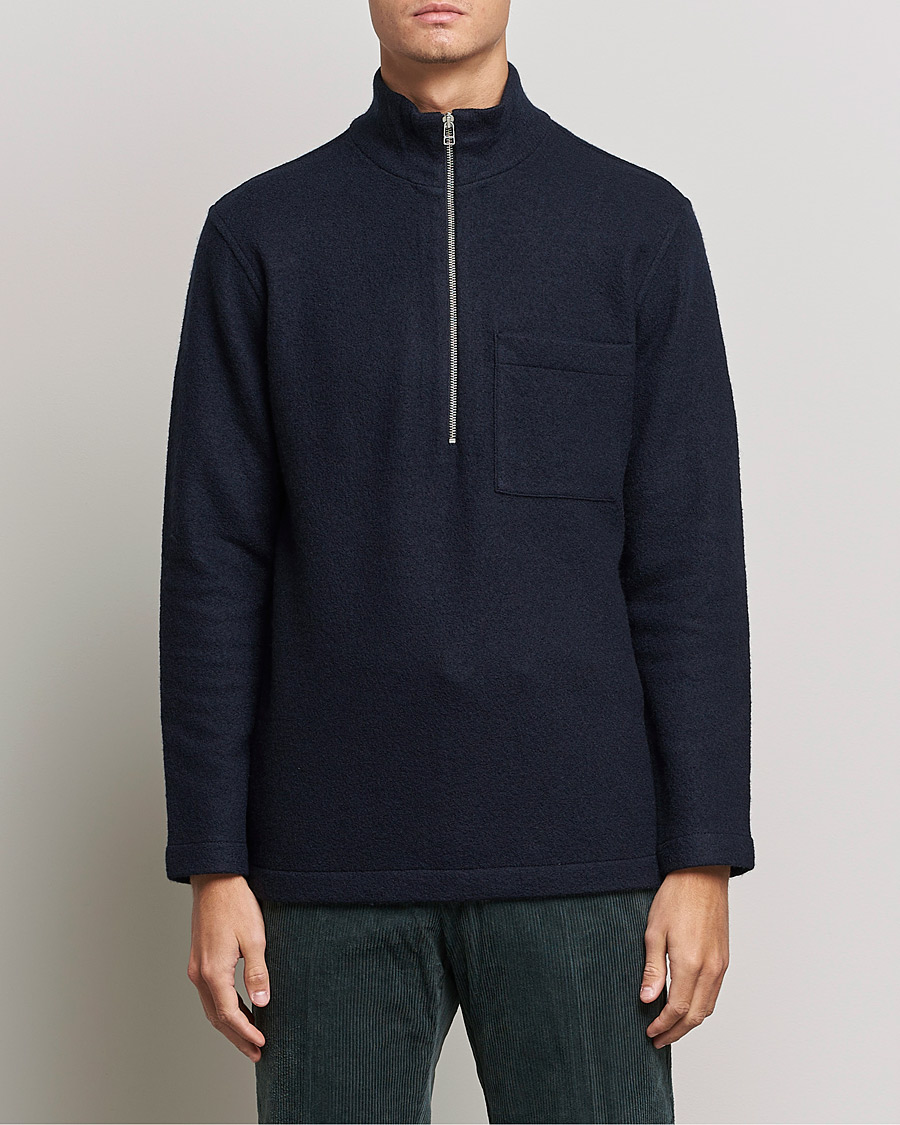 Heren | Truien | NN07 | Anders Boiled Wool Half Zip Navy