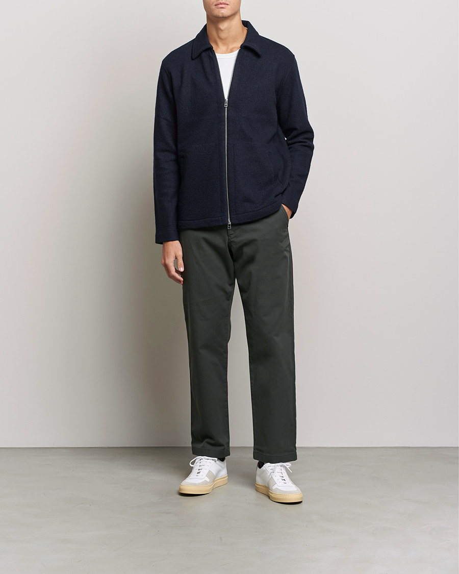 Heren | Truien | NN07 | Ivan Boiled Wool Full Zip Navy