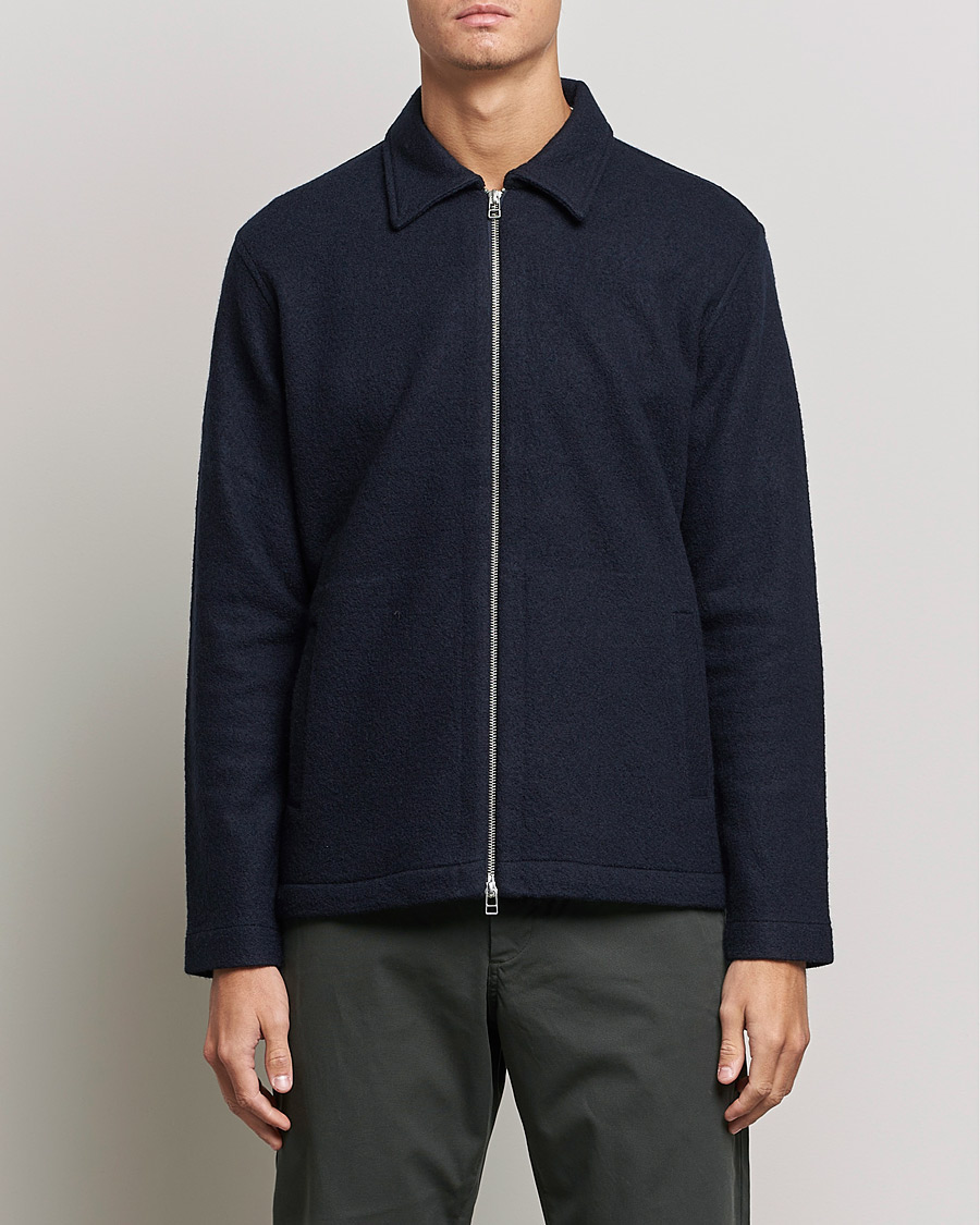 Heren | Truien | NN07 | Ivan Boiled Wool Full Zip Navy