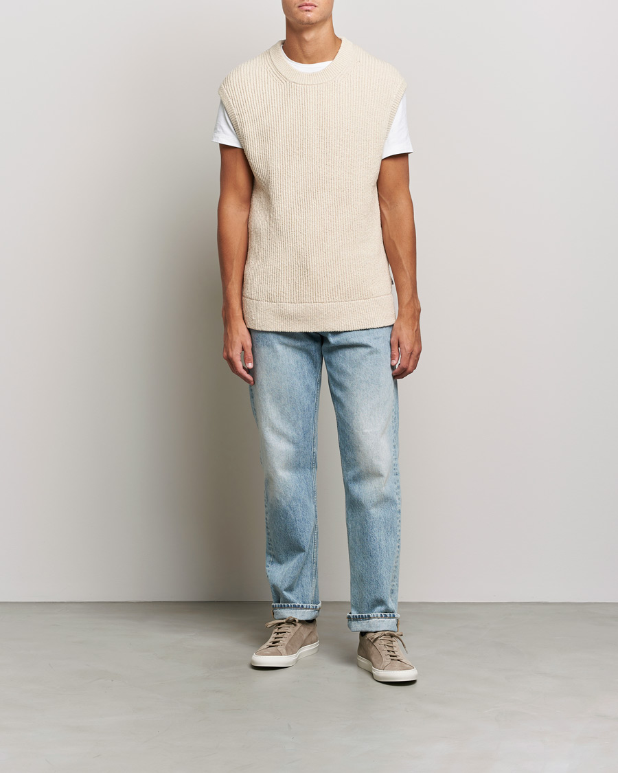 Heren | Truien | NN07 | Jesse Ribbed Knited Vest Ecru