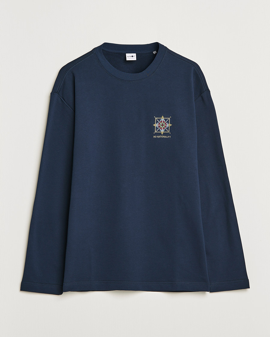 Heren | T-shirts | NN07 | Alan Heavy Logo Long Sleeve T-Shirt Navy