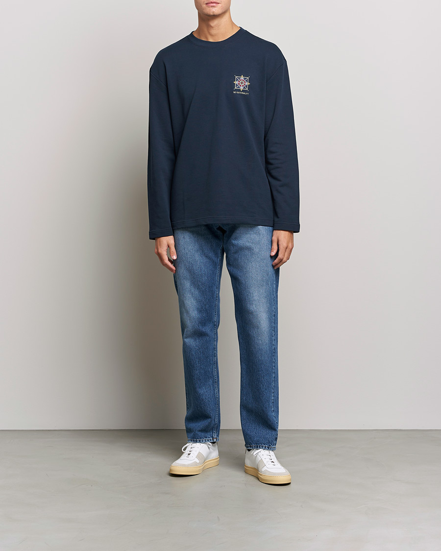 Heren | T-shirts | NN07 | Alan Heavy Logo Long Sleeve T-Shirt Navy