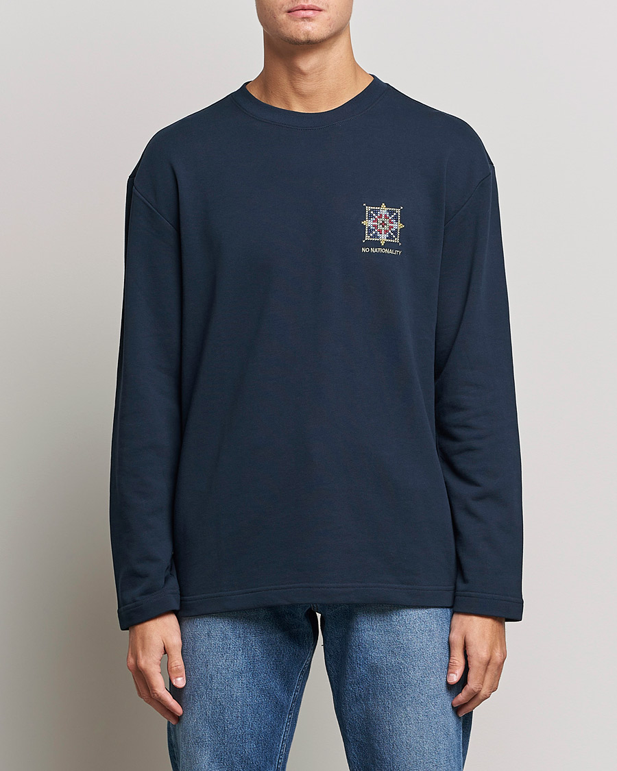 Heren | T-shirts | NN07 | Alan Heavy Logo Long Sleeve T-Shirt Navy