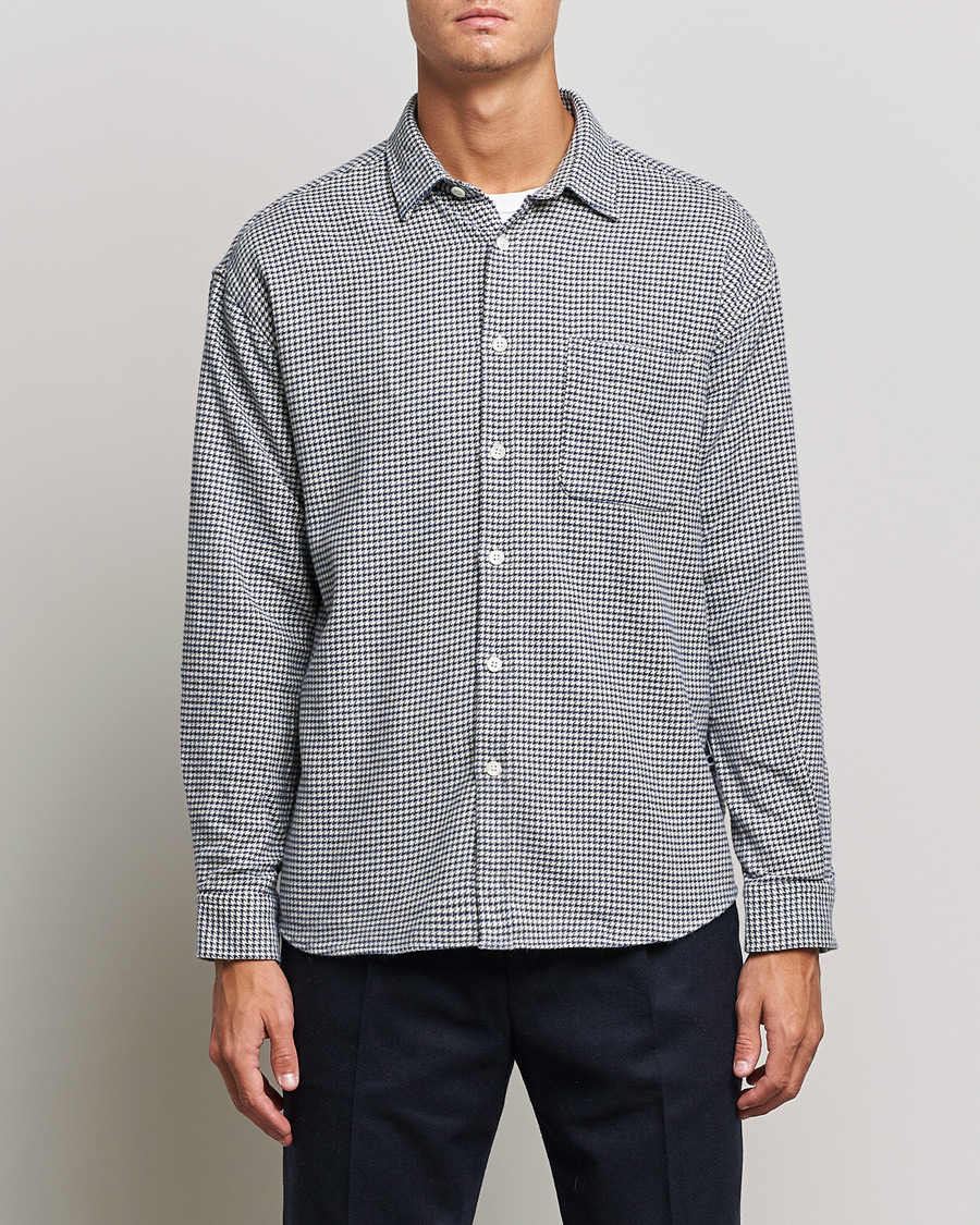 Heren | Overhemden | NN07 | Deon Houndstooth Shirt Blue/White