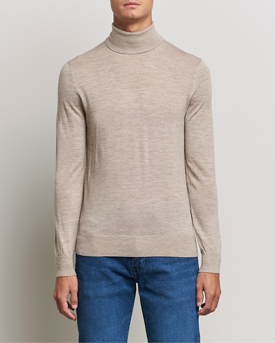 Heren | Truien | Tiger of Sweden | Neville Extra Fine Merino Polo Beige Melange