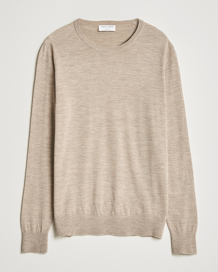 Heren | Truien | Tiger of Sweden | Nichols Extra Fine Merino Crew Neck Beige Melange