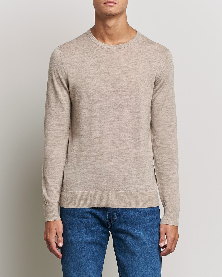 Heren | Truien | Tiger of Sweden | Nichols Extra Fine Merino Crew Neck Beige Melange