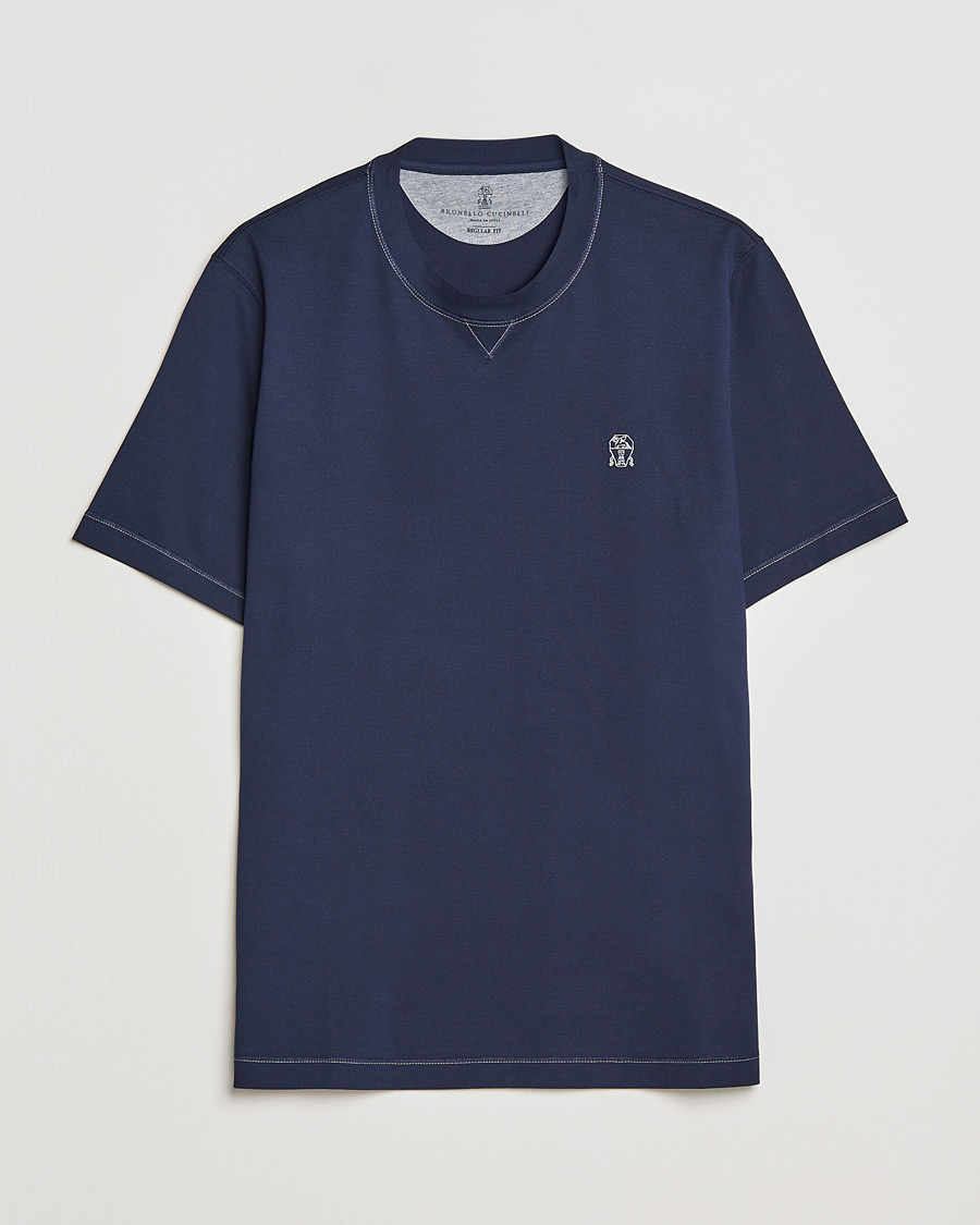 Heren | T-shirts | Brunello Cucinelli | Short Sleeve Logo T-Shirt Navy