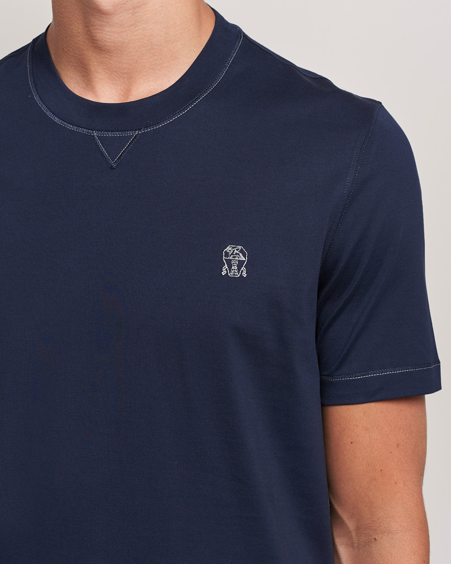 Heren | T-shirts | Brunello Cucinelli | Short Sleeve Logo T-Shirt Navy