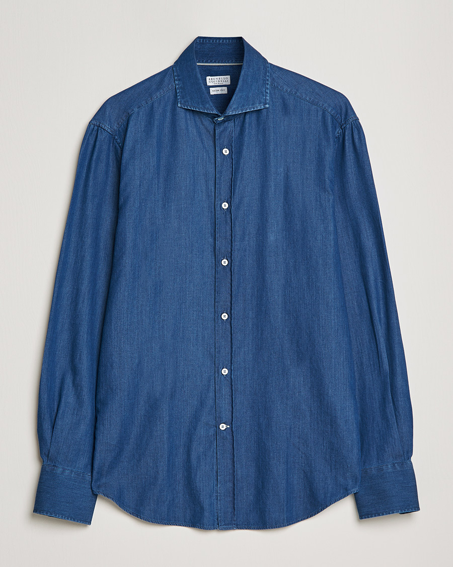 Heren | Overhemden | Brunello Cucinelli | Slim Fit Denim Shirt Dark Indigo