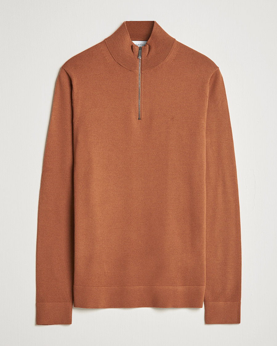 Heren | Truien | Calvin Klein | Superior Wool Half Zip Sweater Caramel Red