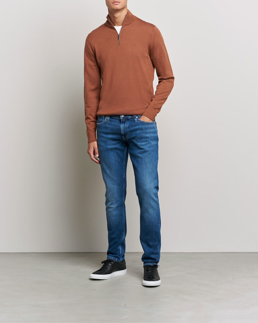 Heren | Truien | Calvin Klein | Superior Wool Half Zip Sweater Caramel Red