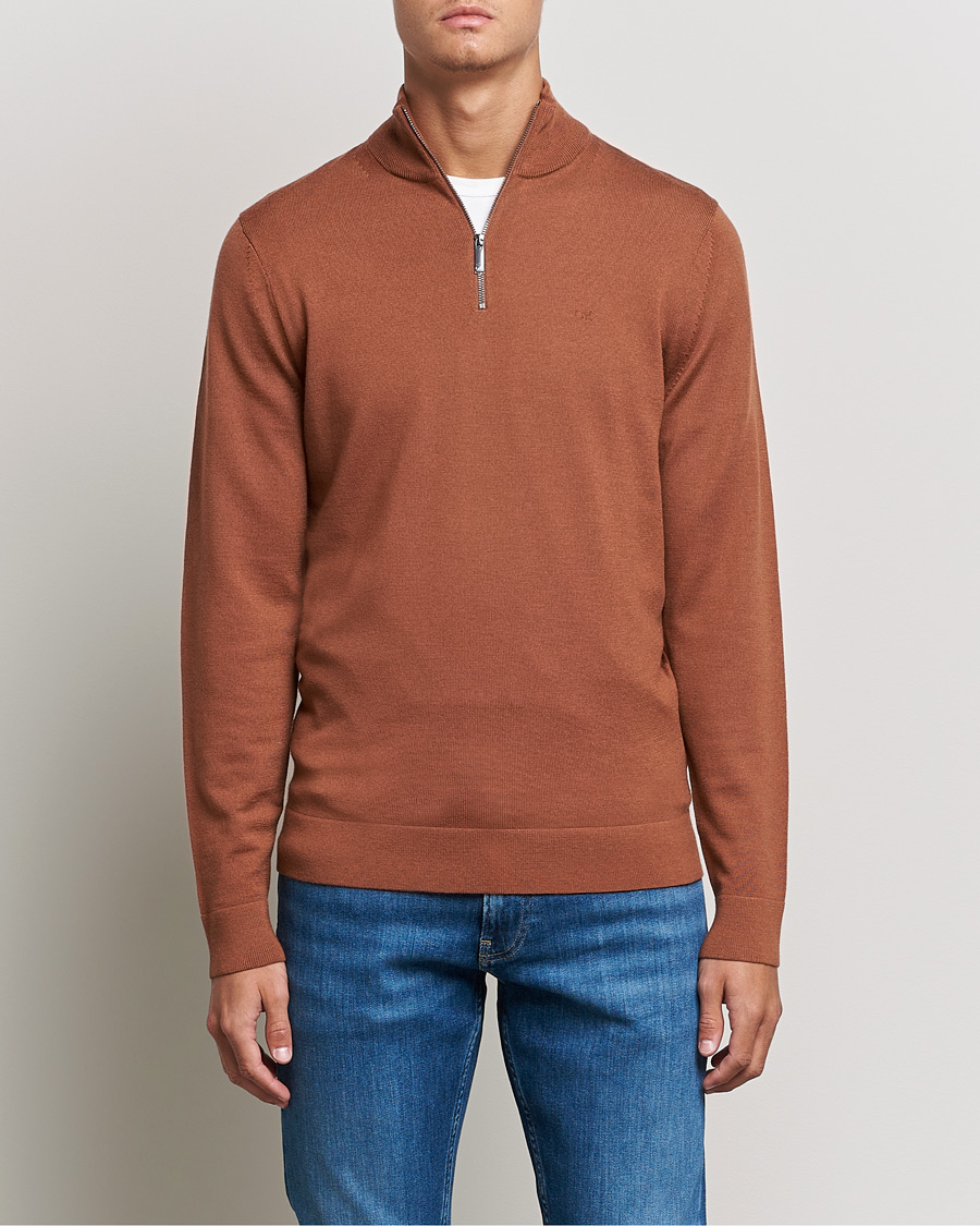 Heren | Truien | Calvin Klein | Superior Wool Half Zip Sweater Caramel Red
