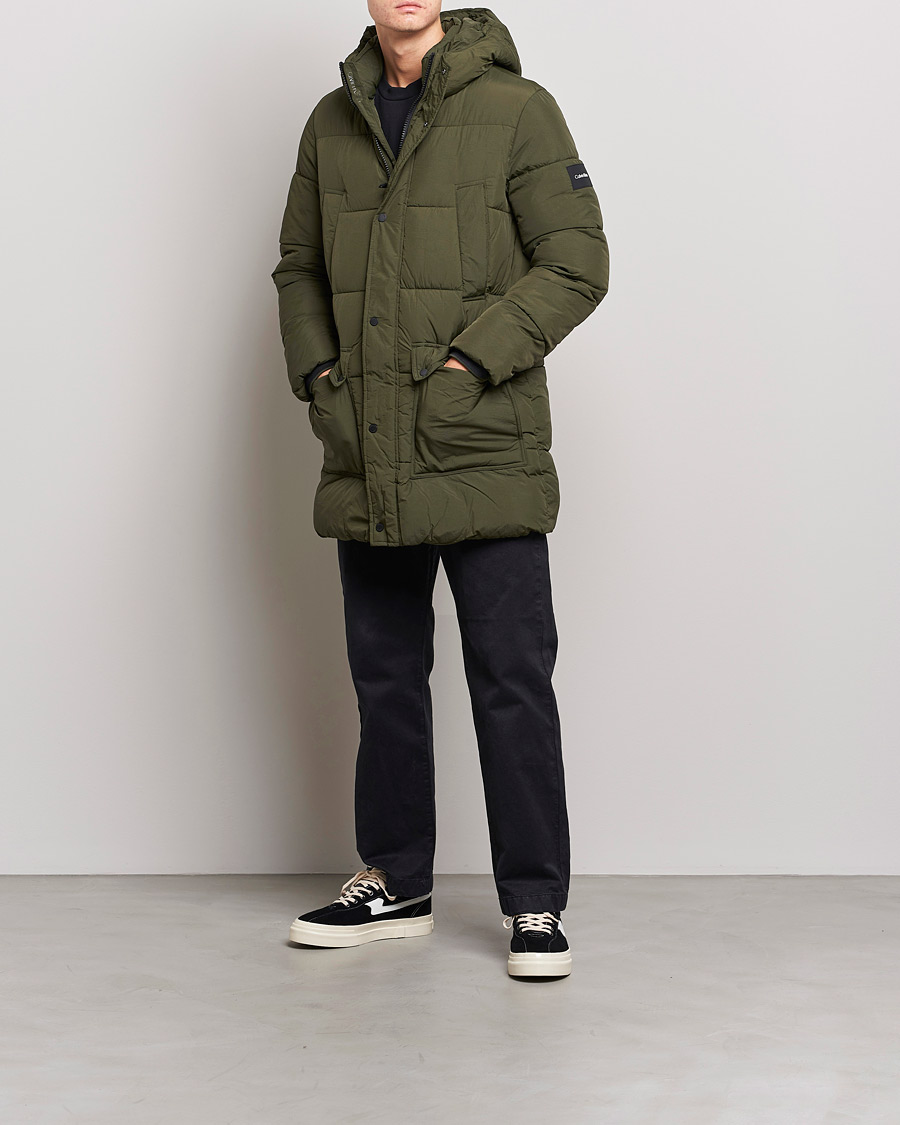 Heren | Jassen | Calvin Klein | Crinkle Nylon Long Puffer Jacker Dark Olive