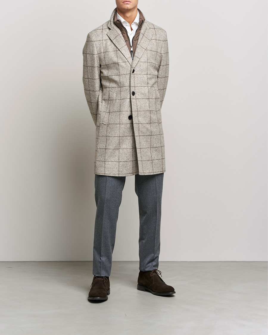Heren | Jassen | BOSS BLACK | BOSS Hyde Wool Checked Stand Up Collar Coat Medium Beige