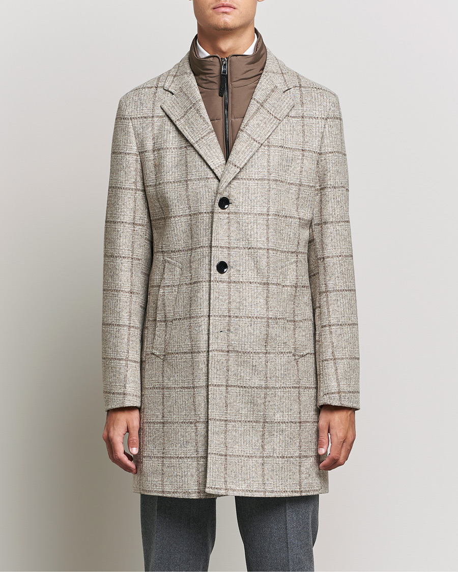 Heren | Jassen | BOSS BLACK | BOSS Hyde Wool Checked Stand Up Collar Coat Medium Beige