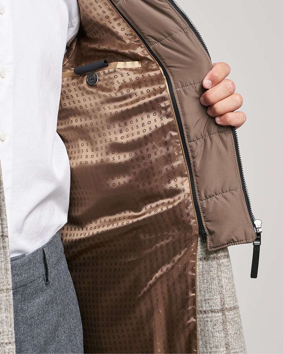 Heren | Jassen | BOSS BLACK | BOSS Hyde Wool Checked Stand Up Collar Coat Medium Beige