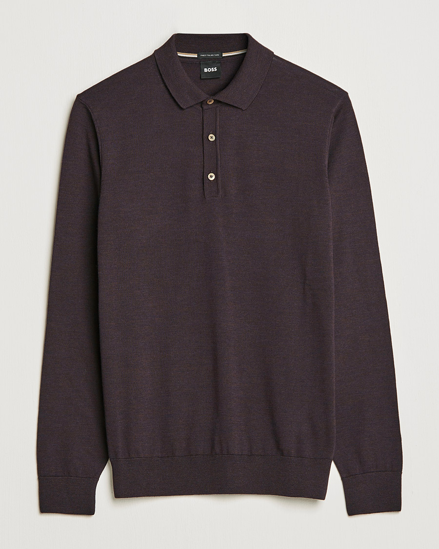 Heren | Truien | BOSS BLACK | Lancione Merino Knitted Polo Medium Brown