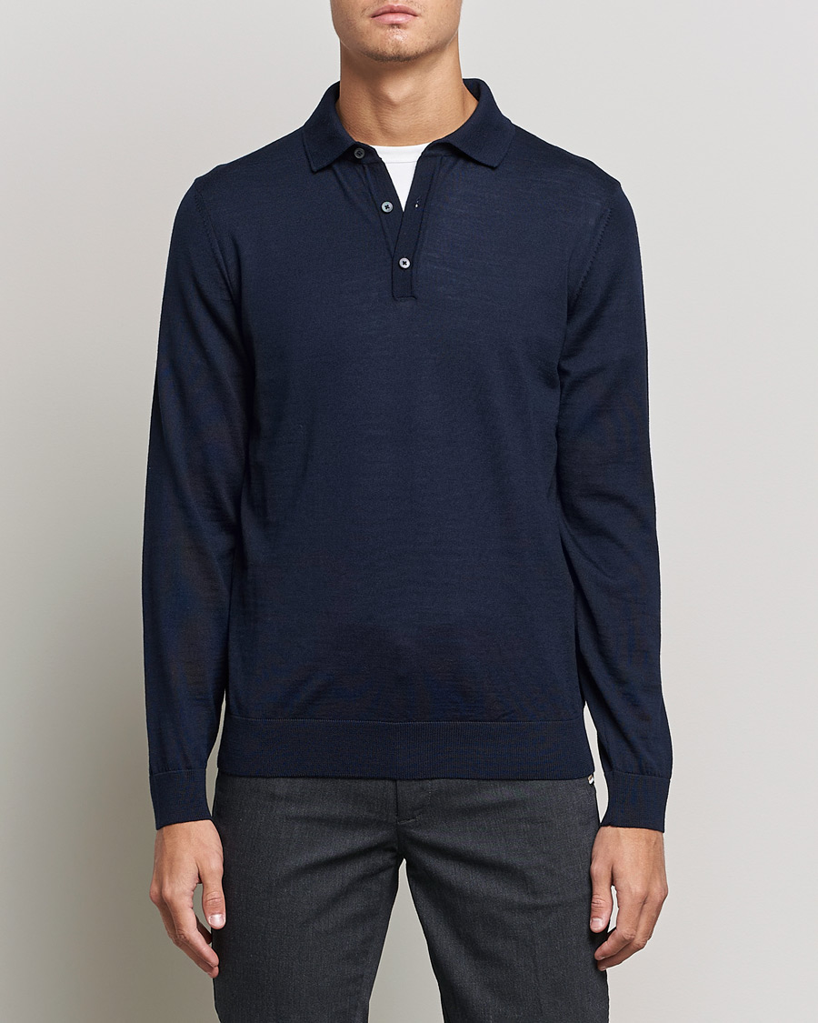 Heren | Truien | BOSS BLACK | Lancione Merino Knitted Polo Dark Blue