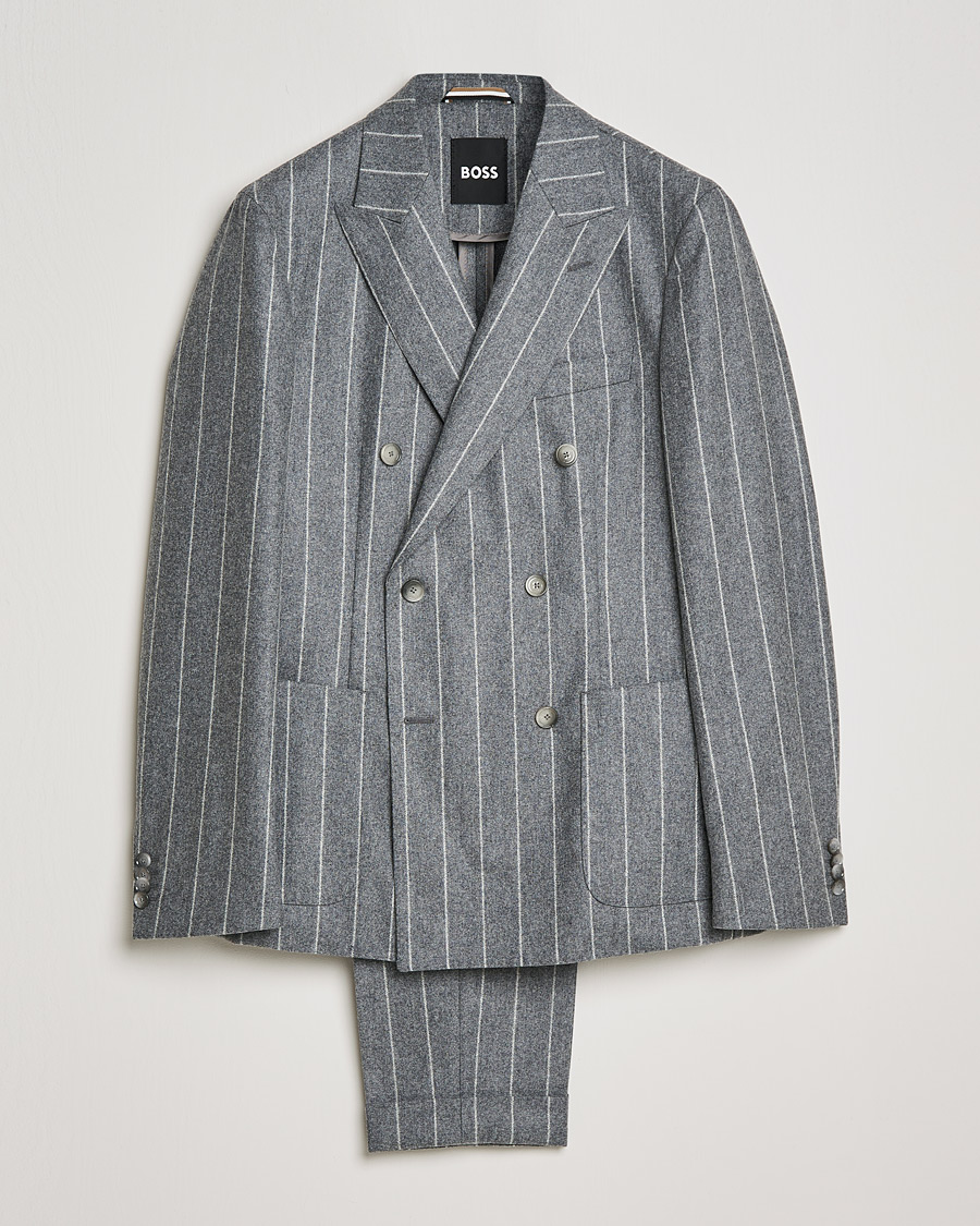 Heren | Pakken | BOSS BLACK | BOSS Hanry Wool Double Breasted Pinstripe Suit Medium Grey