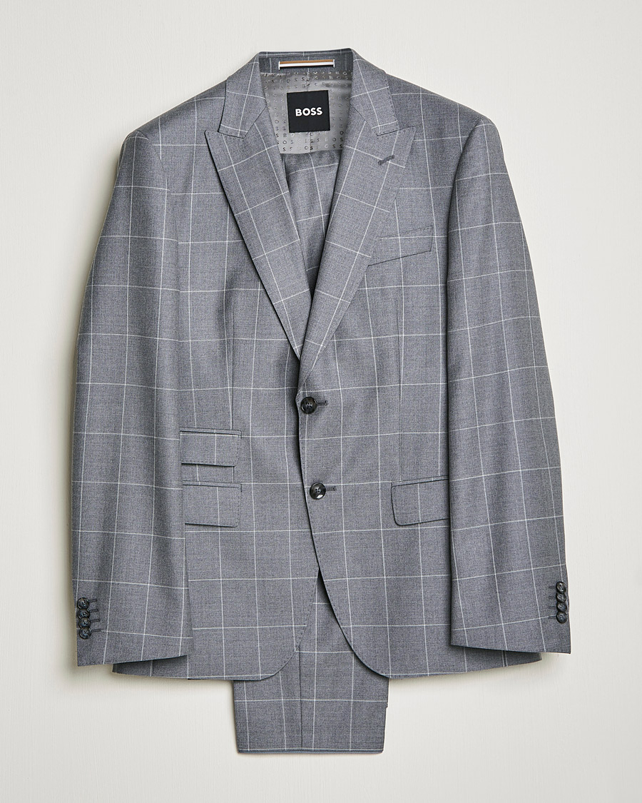 Heren | Pakken | BOSS BLACK | BOSS Huge Wool Checked Suit Silver