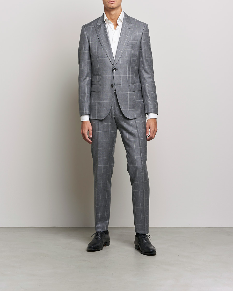 Heren | Pakken | BOSS BLACK | BOSS Huge Wool Checked Suit Silver
