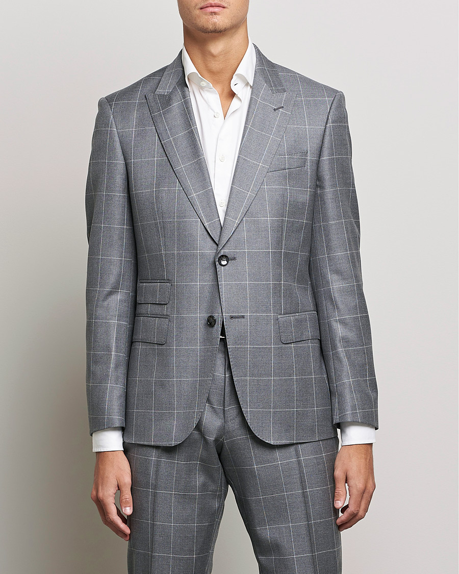 Heren | Pakken | BOSS BLACK | BOSS Huge Wool Checked Suit Silver