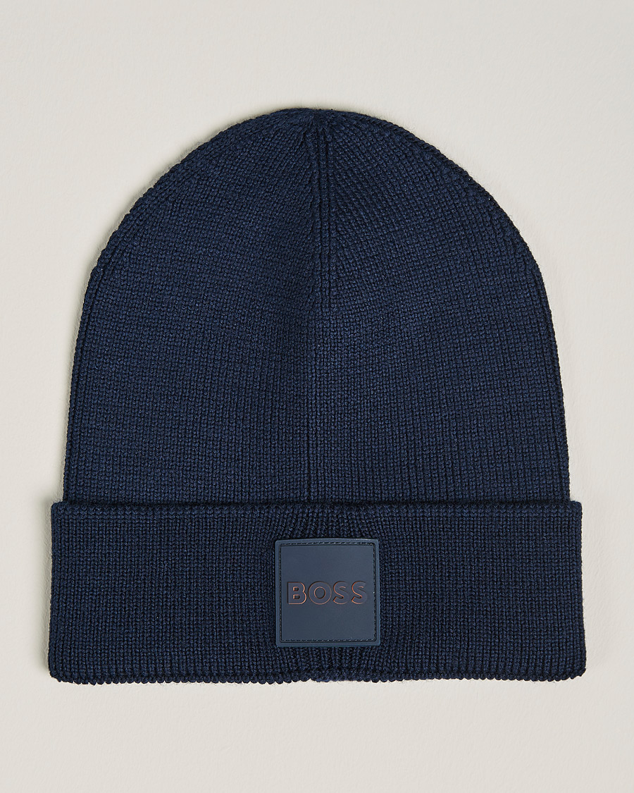 Heren | BOSS Casual Foxxy Logo Beanie Dark Blue | BOSS ORANGE | BOSS Casual Foxxy Logo Beanie Dark Blue