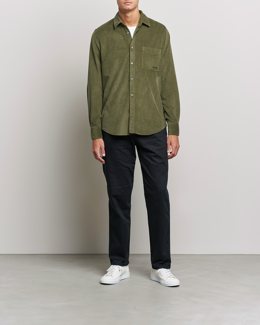 Heren | Overhemden | BOSS ORANGE | Relegant Corduroy Shirt Dark Green